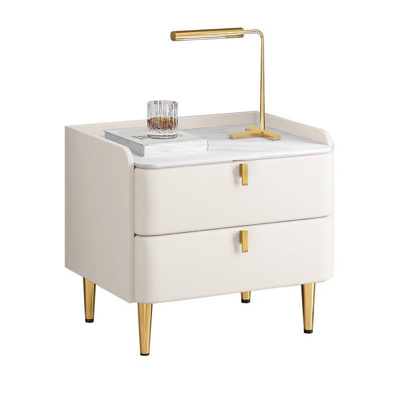 Two-Drawer Wood Nightstand 20" Tall Bedside Cabinet with Legs