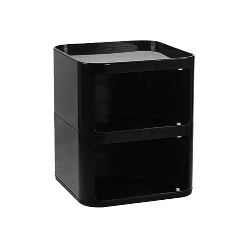 Scandinavian Plastic Night Table 15" Wide Square Nightstand with Drawers
