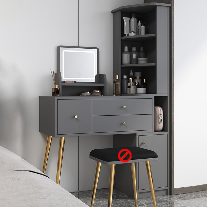 Glam Style Wood-based Material White/grey Dressing Table with Drawers and Storage Shelves