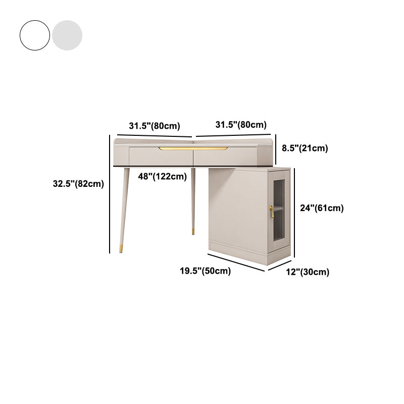 Glam White/Grey Makeup Vanity Desk Slate Top Vanity Makeup Table Set
