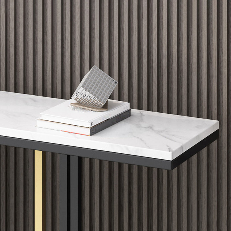 Glam Style Console Table with Stone Top and Pedestal Base for Hall