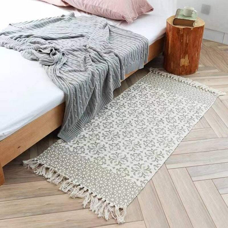 Bohemian Southwestern Print Rug Cotton Fringe Carpet Washable Area Rug for Living Room