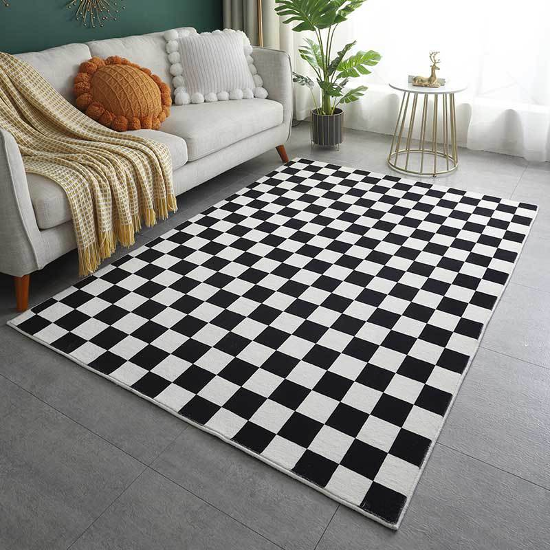 Trendy Checkered Print Carpet Polyester Indoor Rug Stain Resistant Rug for Living Room