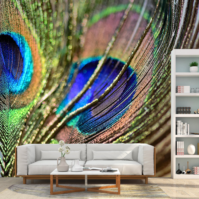 Fashionable Wall Mural Peacock Feather Print Drawing Room Wall Mural