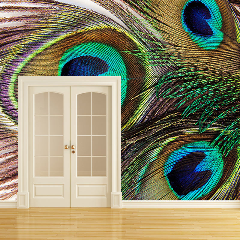 Fancy Wall Mural Peacock Feather Pattern Living Room Wall Mural