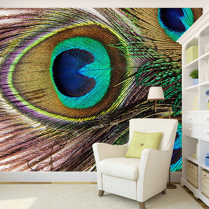 Fancy Wall Mural Peacock Feather Pattern Living Room Wall Mural