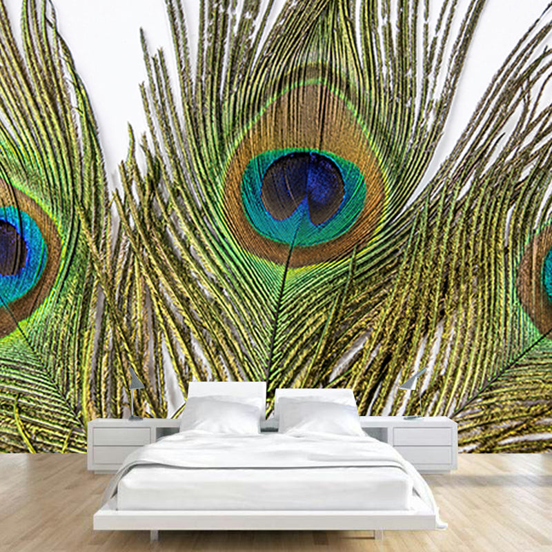 Fancy Wall Mural Peacock Feather Pattern Living Room Wall Mural