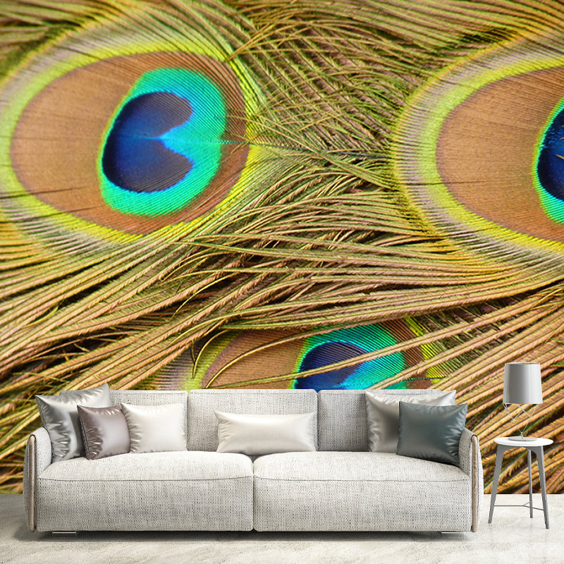 Fancy Wall Mural Peacock Feather Pattern Living Room Wall Mural