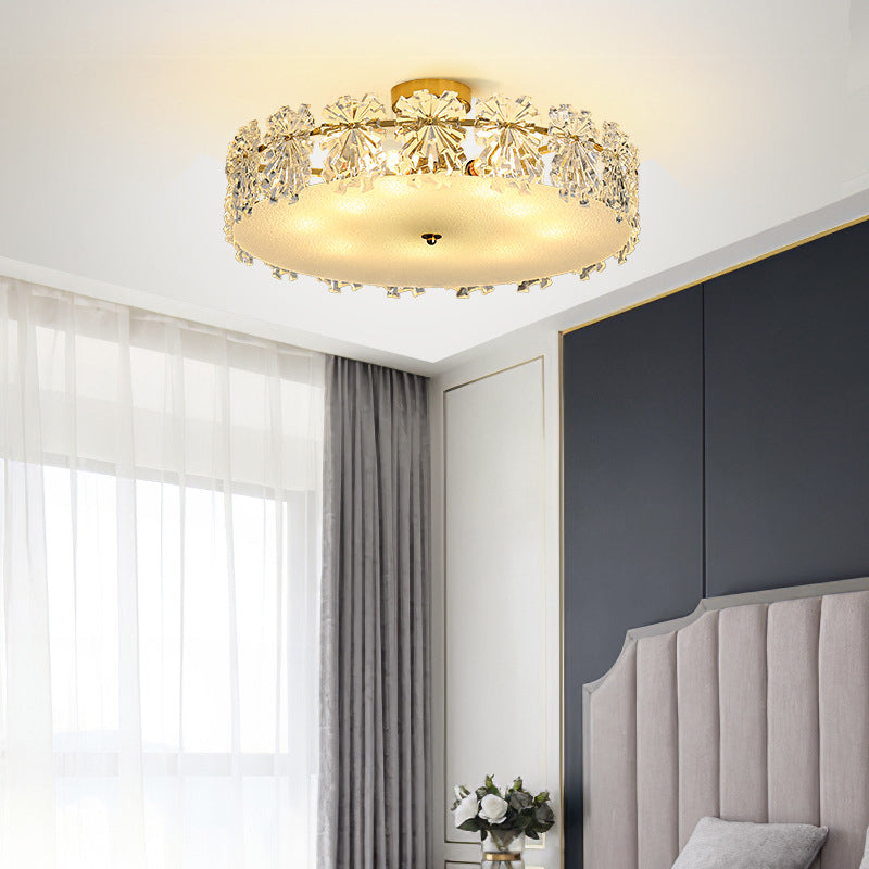 Modern Semi Flush Mount Light Glass Light Fixture in Brass for Living Room