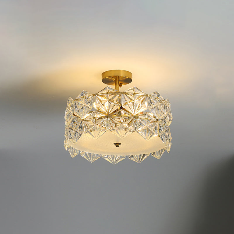 Modern Semi Flush Mount Light Glass Light Fixture in Brass for Living Room
