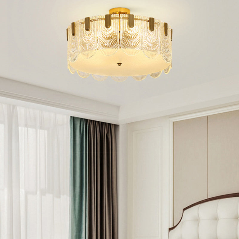 Modern Semi Flush Mount Light Glass Light Fixture in Brass for Living Room