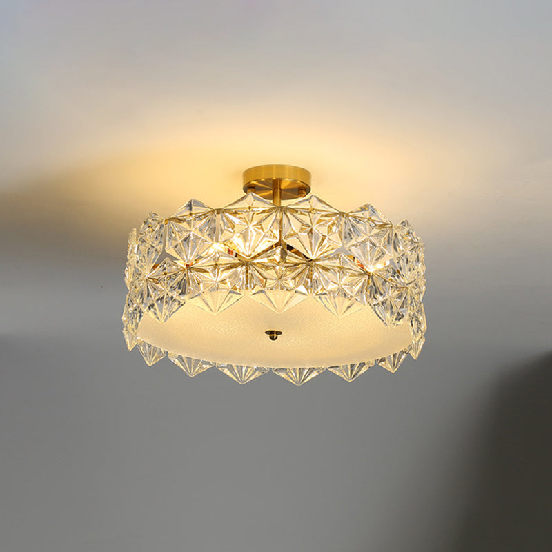 Modern Semi Flush Mount Light Glass Light Fixture in Brass for Living Room