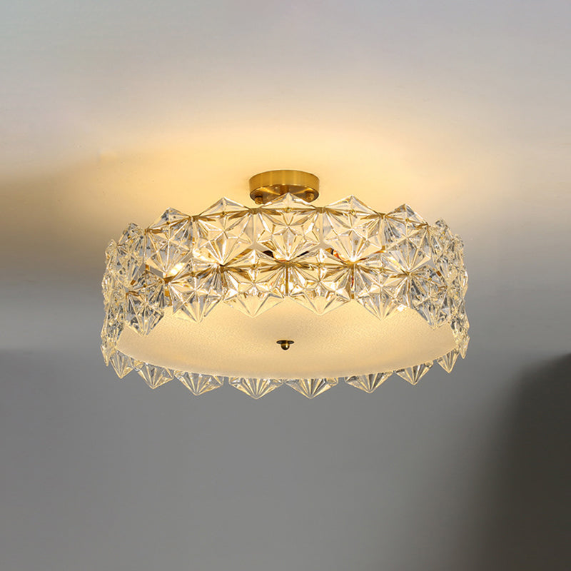 Modern Semi Flush Mount Light Glass Light Fixture in Brass for Living Room