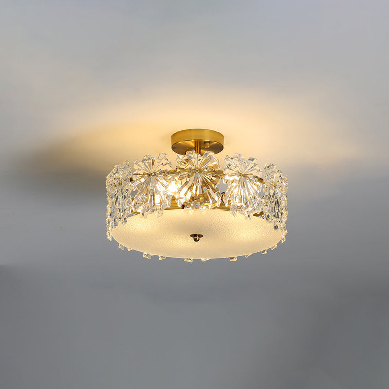 Modern Semi Flush Mount Light Glass Light Fixture in Brass for Living Room