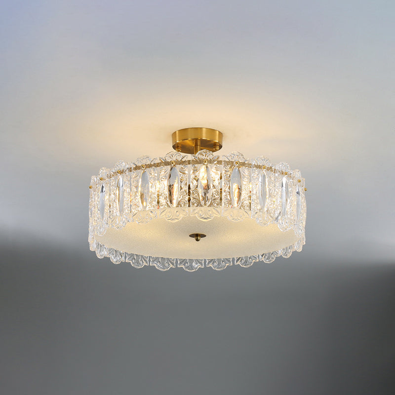 Modern Semi Flush Mount Light Glass Light Fixture in Brass for Living Room