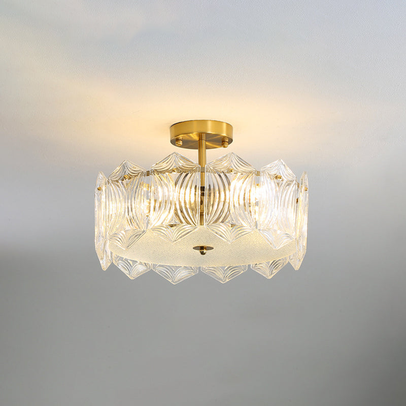 Modern Semi Flush Mount Light Glass Light Fixture in Brass for Living Room