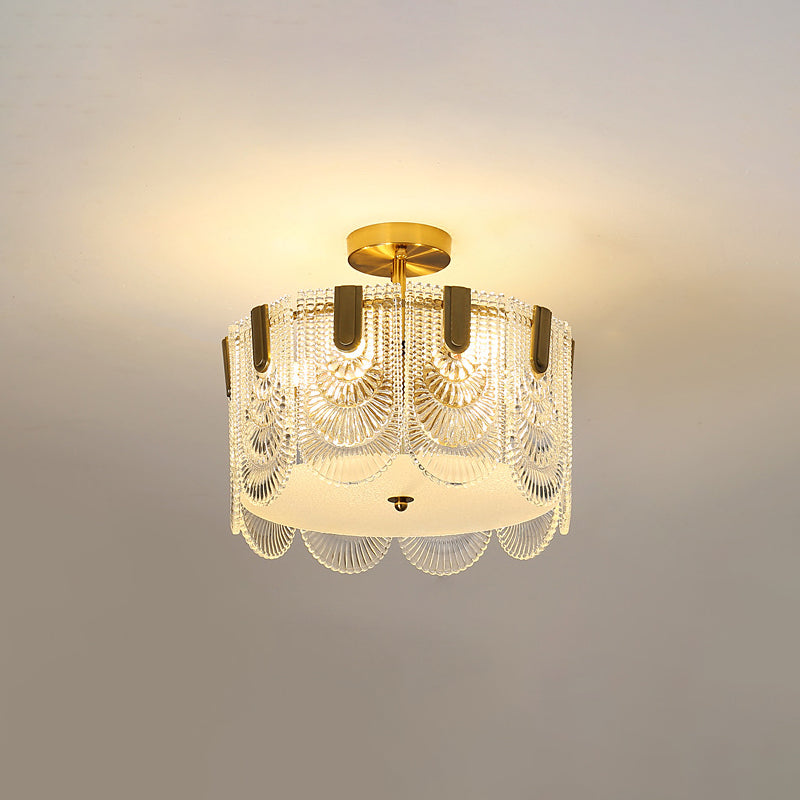 Modern Semi Flush Mount Light Glass Light Fixture in Brass for Living Room