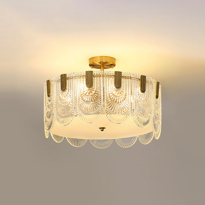 Modern Semi Flush Mount Light Glass Light Fixture in Brass for Living Room