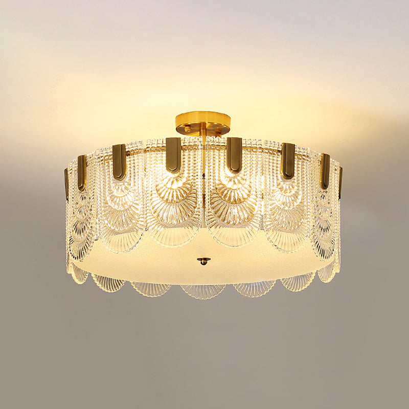 Modern Semi Flush Mount Light Glass Light Fixture in Brass for Living Room