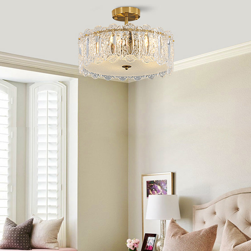 Modern Semi Flush Mount Light Glass Light Fixture in Brass for Living Room