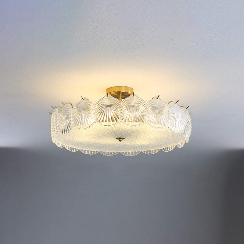Modern Semi Flush Mount Light Glass Light Fixture in Brass for Living Room