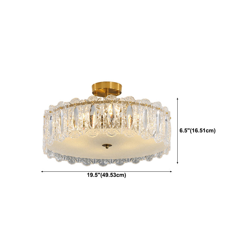 Modern Semi Flush Mount Light Glass Light Fixture in Brass for Living Room