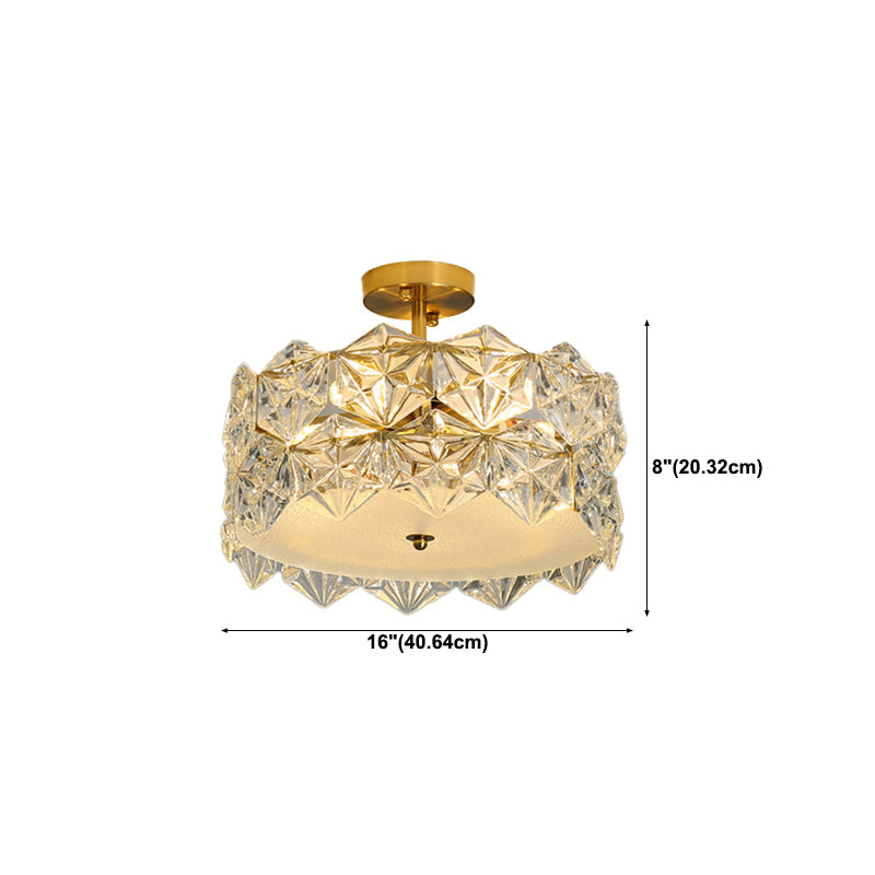 Modern Semi Flush Mount Light Glass Light Fixture in Brass for Living Room
