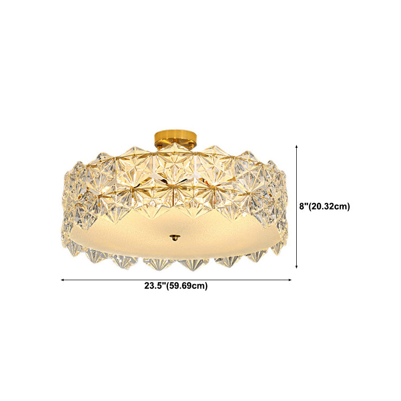Modern Semi Flush Mount Light Glass Light Fixture in Brass for Living Room