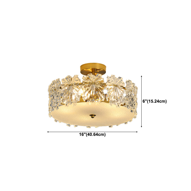 Modern Semi Flush Mount Light Glass Light Fixture in Brass for Living Room