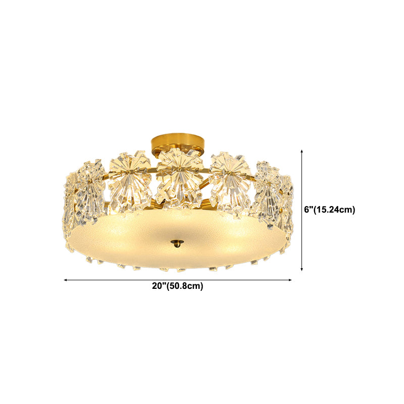 Modern Semi Flush Mount Light Glass Light Fixture in Brass for Living Room