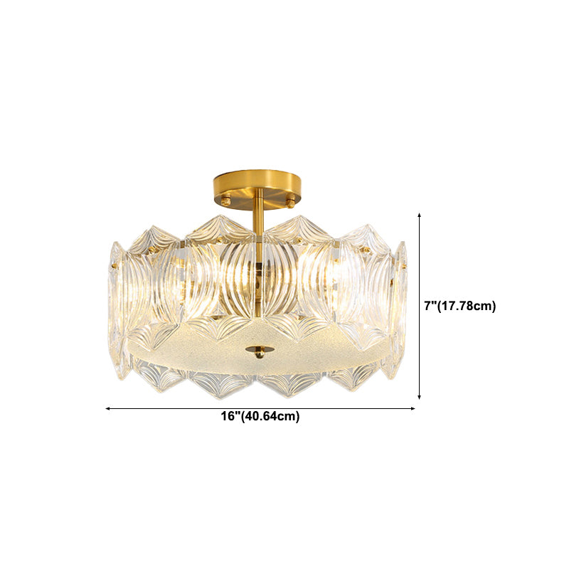 Modern Semi Flush Mount Light Glass Light Fixture in Brass for Living Room