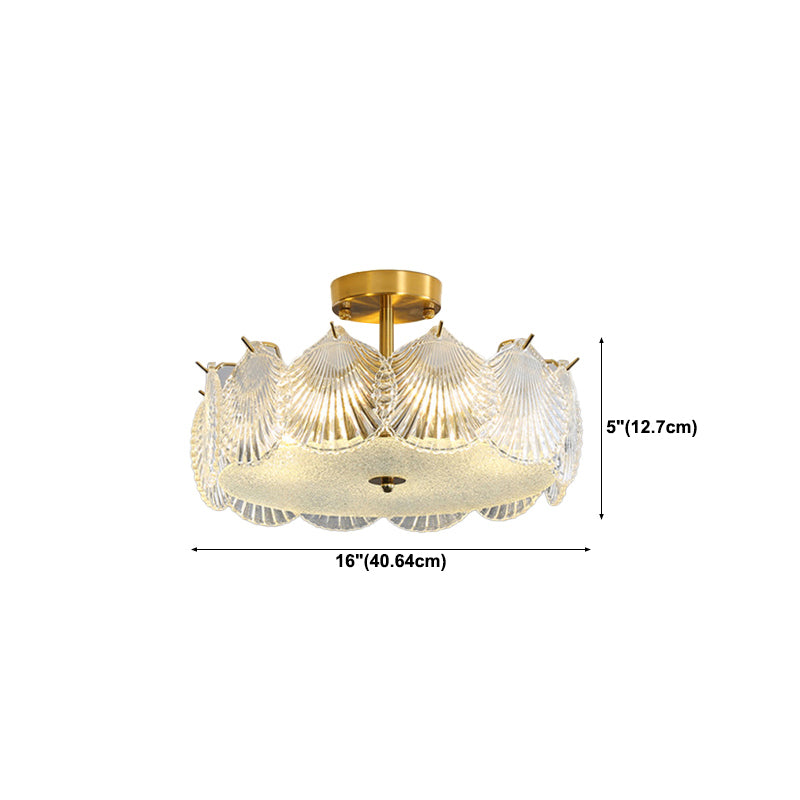 Modern Semi Flush Mount Light Glass Light Fixture in Brass for Living Room