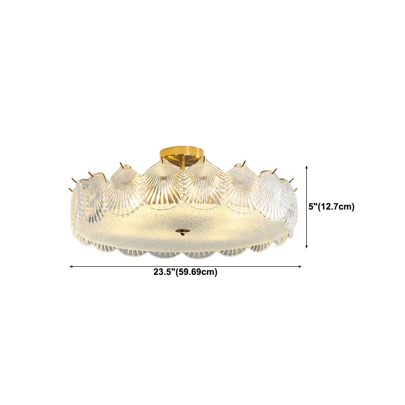 Modern Semi Flush Mount Light Glass Light Fixture in Brass for Living Room