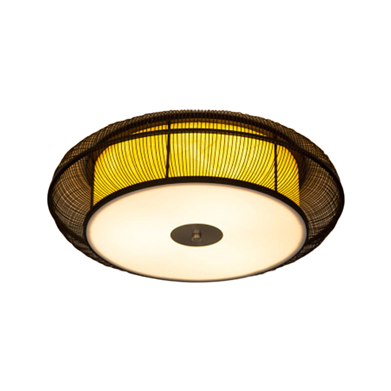 Asian Bamboo Flush Mount Lighting Rounded Drum Ceiling Light for Living Room