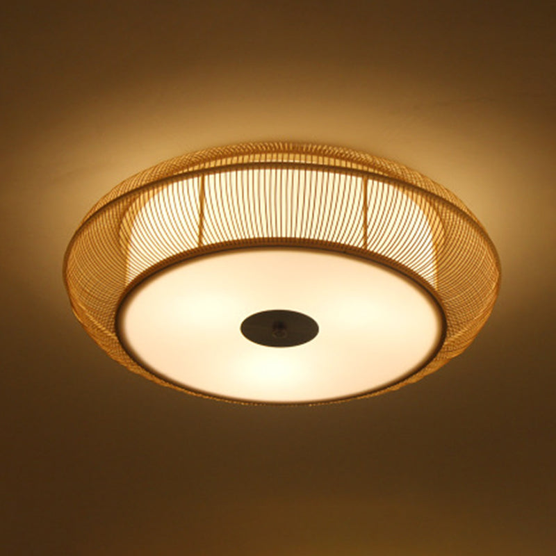 Asian Bamboo Flush Mount Lighting Rounded Drum Ceiling Light for Living Room