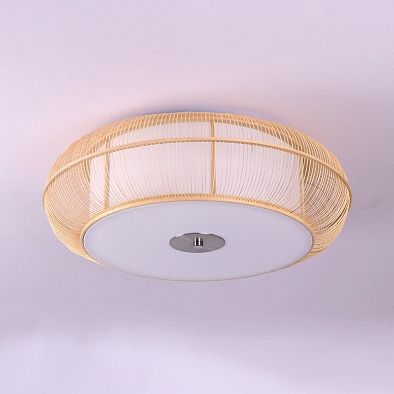 Asian Bamboo Flush Mount Lighting Rounded Drum Ceiling Light for Living Room