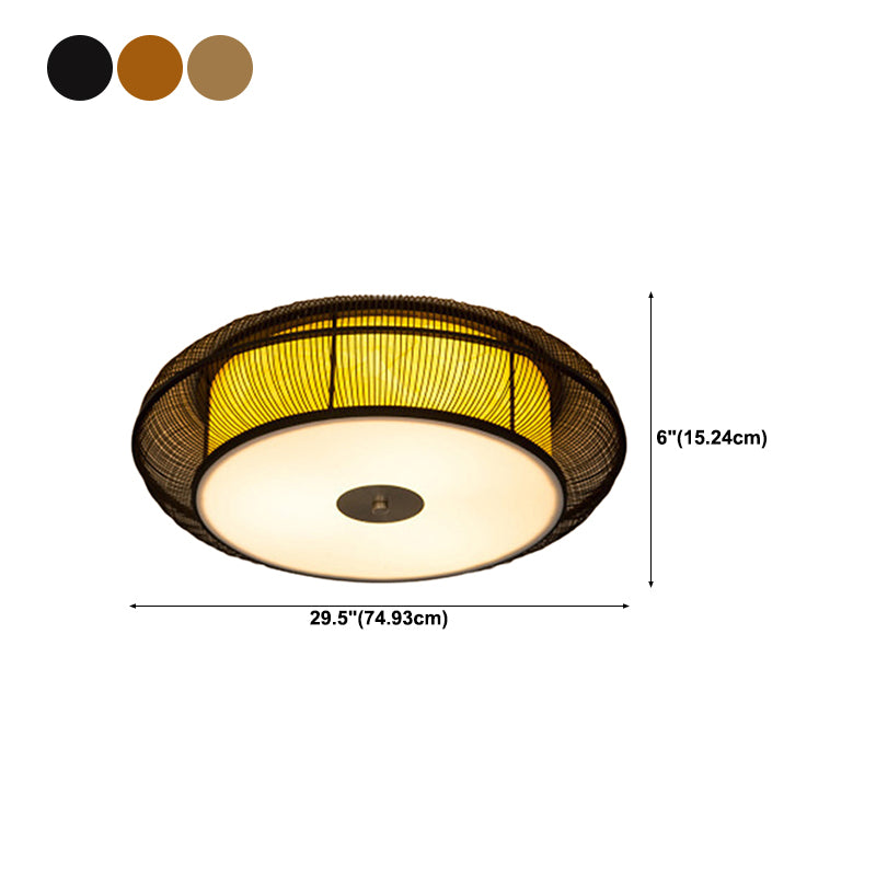 Asian Bamboo Flush Mount Lighting Rounded Drum Ceiling Light for Living Room