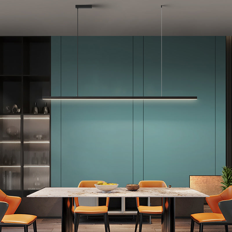 Linear Island Pendant Contemporary Metal Single Light Pendant Lighting Fixture in Black