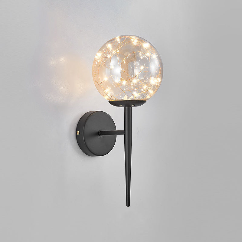 Glass Spherical Shape Wall Lights Modern Style 1 Light Wall Sconce for Bedroom