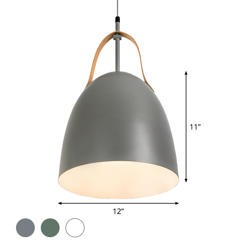 Dome Down Lighting Simple Metallic 1-Head Living Room Hanging Ceiling Lamp in Green/White/Grey