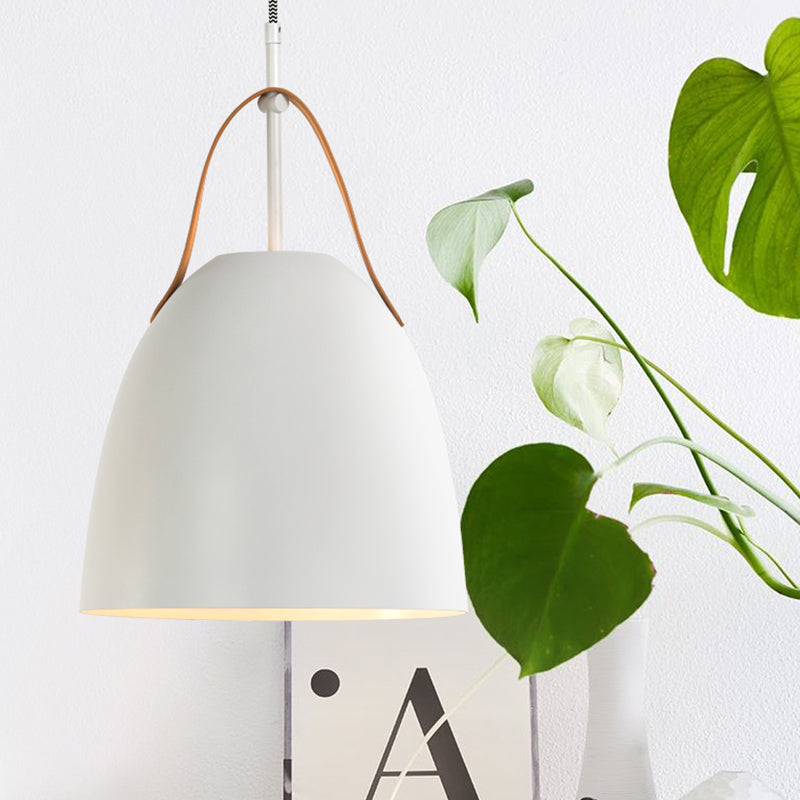 Dome Down Lighting Simple Metallic 1-Head Living Room Hanging Ceiling Lamp in Green/White/Grey