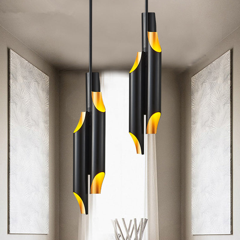 Poubelle biétaire en métal éclairage 6 lumières modernes pendantes de plafond LED en noir et or intérieur