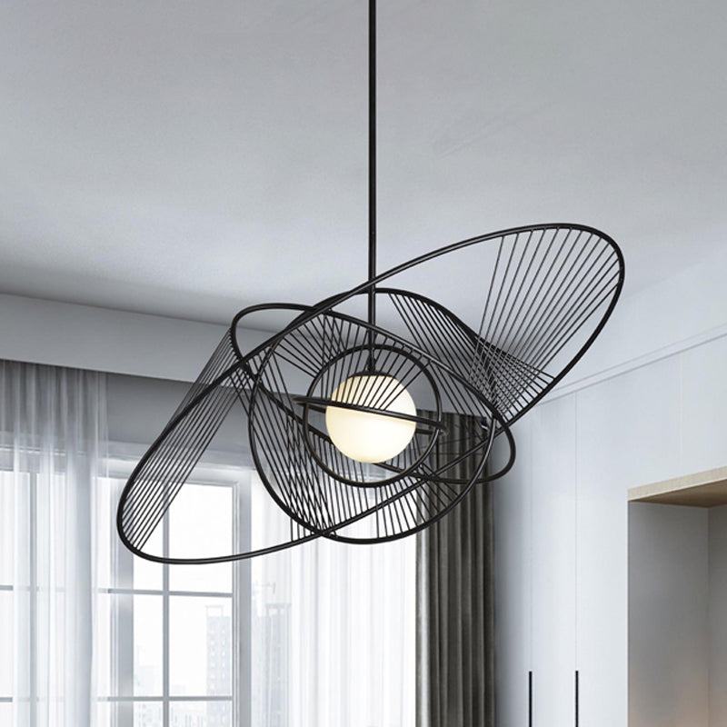 Suspension encerclée contemporaine Fer de salon 1-Light Kit de lampe suspendue en noir