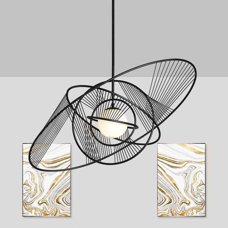 Suspension encerclée contemporaine Fer de salon 1-Light Kit de lampe suspendue en noir