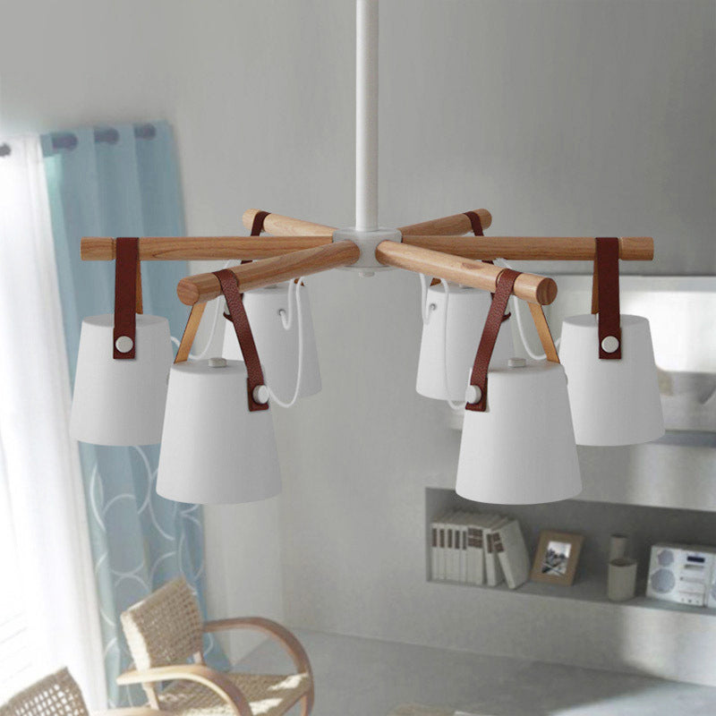 Baril salon lustre en métal 6 lumières suspendues à suspension à suspension radiale avec sangle en cuir