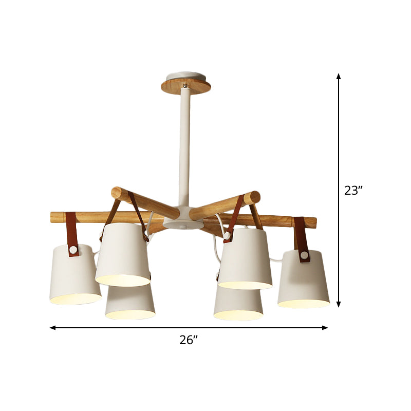 Baril salon lustre en métal 6 lumières suspendues à suspension à suspension radiale avec sangle en cuir