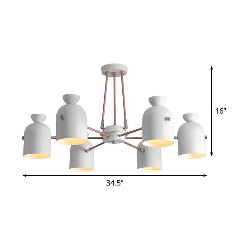 Metallic Half-Capsule Sanging Lighting Modern Nordic Style Lampe de lustre de 6 têtes en blanc