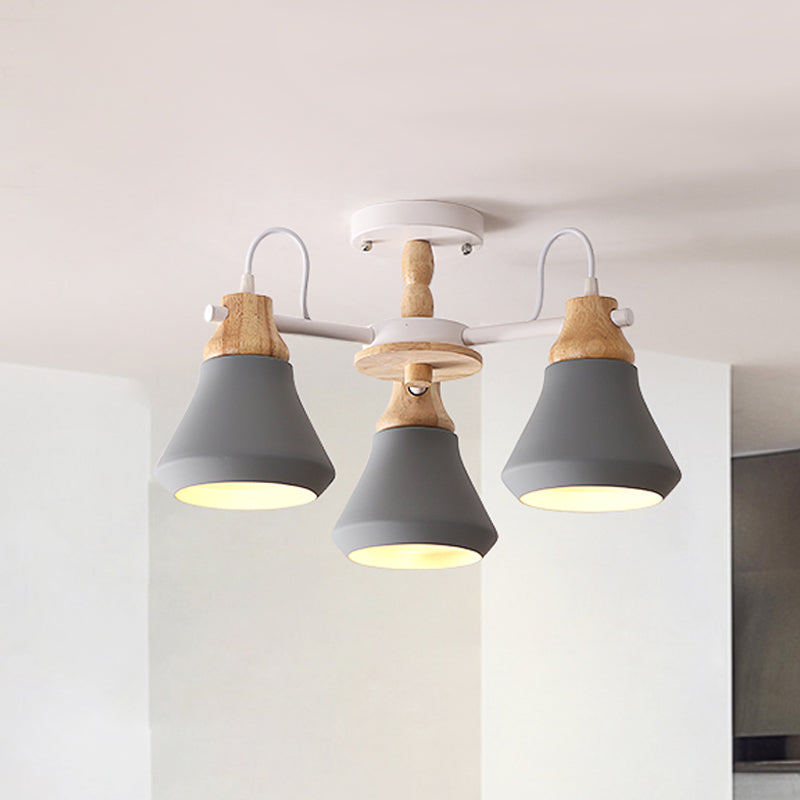 Salle à manger cône à chasse d'éclairage métal 3 têtes modernisme Radial Semi Flush Mount lampe en blanc / gris