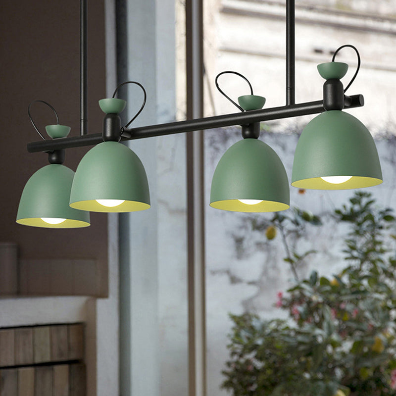 Luminaire de lustre en métal dôme moderniste 4 lumières lampe suspendue verte avec nœud réglable