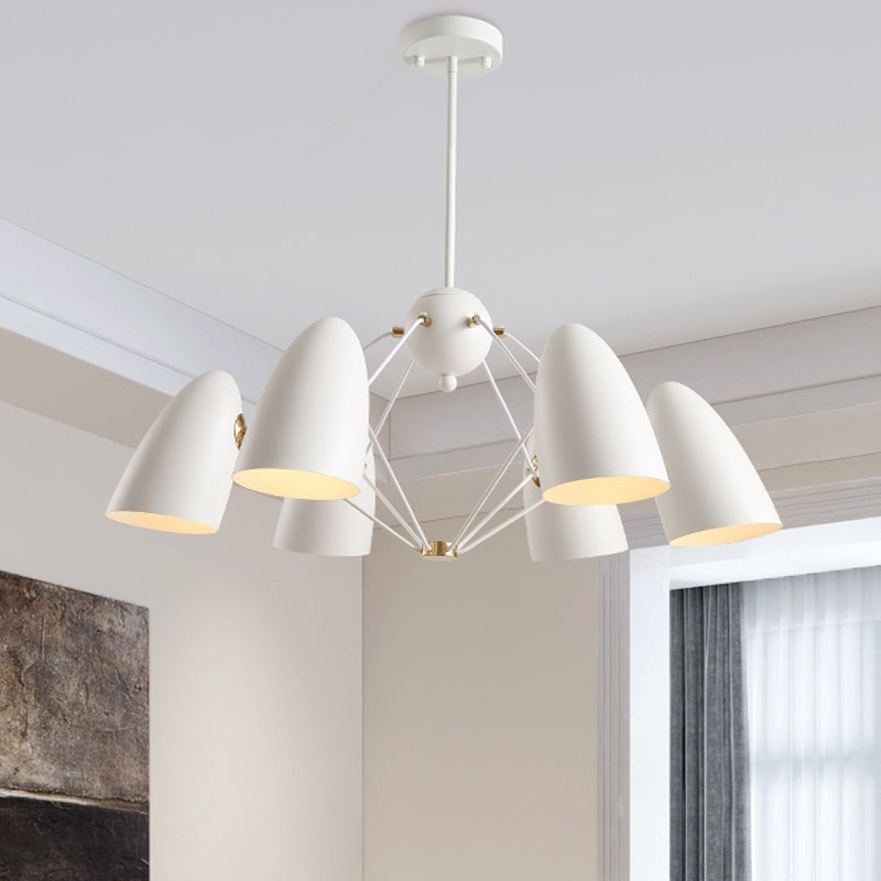 Éclairage moderne de 6 têtes avec une nuance en métal blanc / noir finition balle plafond lustre